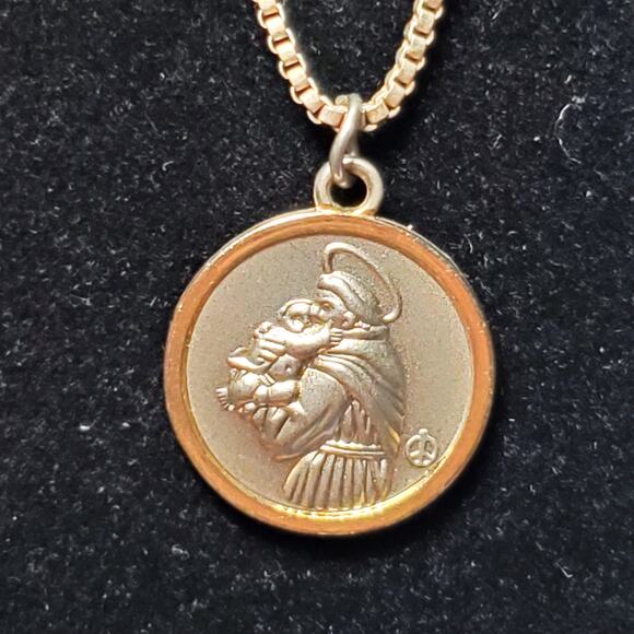 Saint Anthony Holding Baby Jesus Charm Necklace Religious Religion Spiritual 24" - Picture 2 of 4